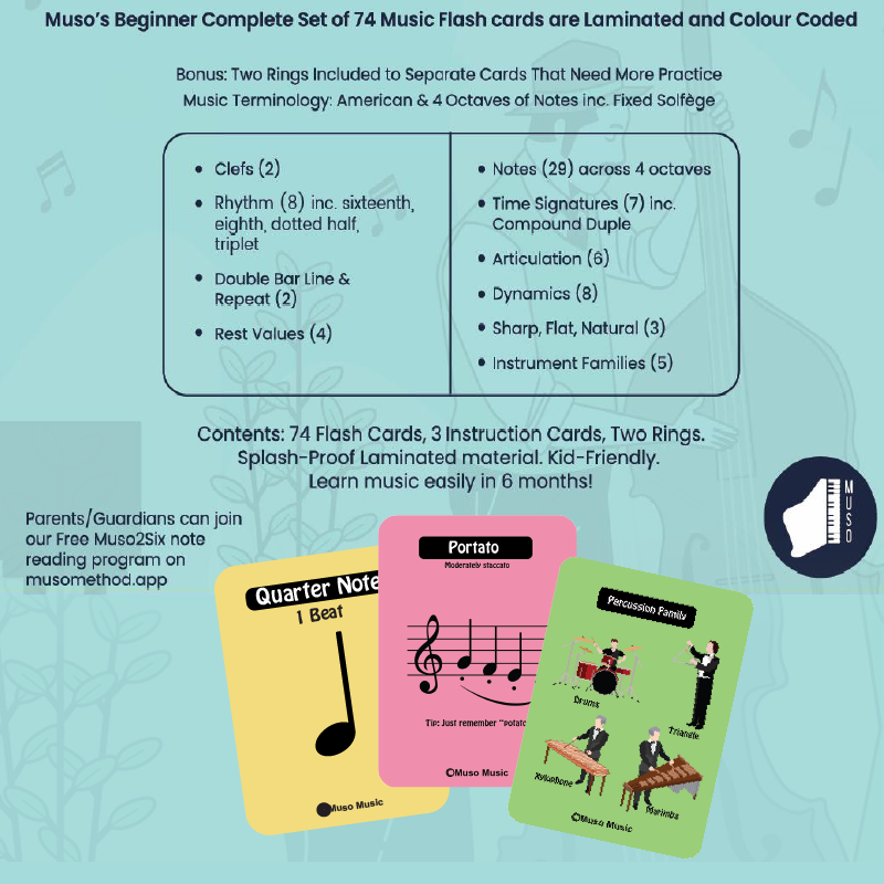 US 2.0 Muso Music Flash Cards for beginner music students - Learn notes FAST (Solfège)